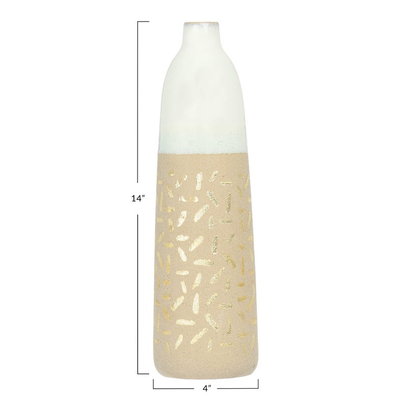 Main + Mesa Stoneware Vase with Gold Pattern - Image 4